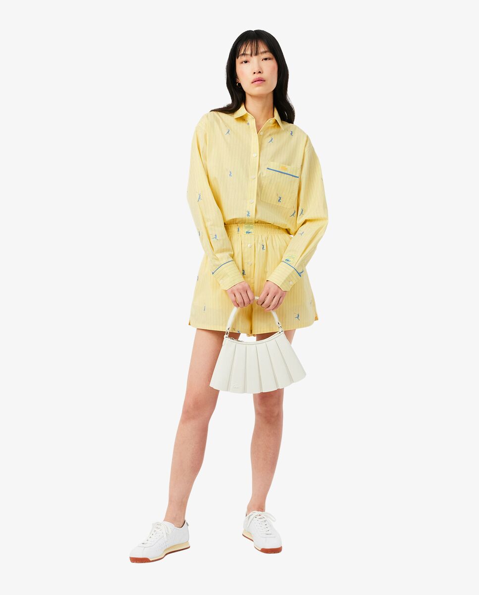 Camisa de mujer oversized con motivos de jacquard en amarillo de manga corta - Lacoste - Amarillo Amarillo-4