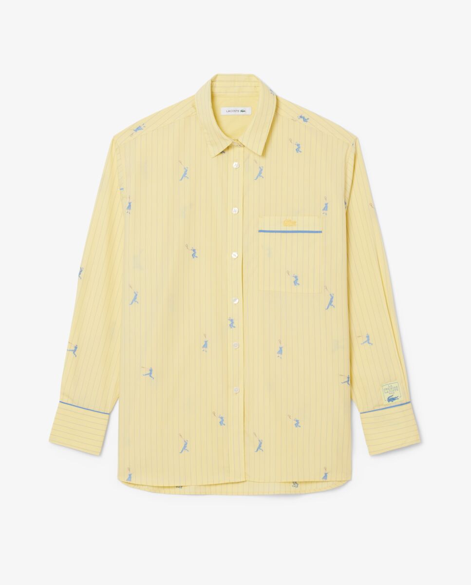 Camisa de mujer oversized con motivos de jacquard en amarillo de manga corta - Lacoste - Amarillo Amarillo-5
