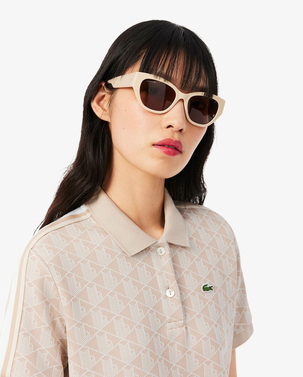 Vestido polo de corte ajustado con monograma - Lacoste - Beige Beige-4