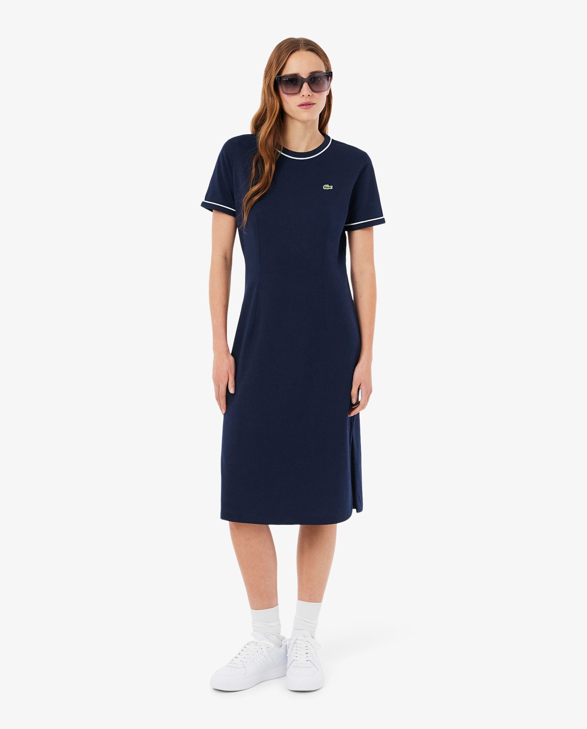 Vestido de punto jersey con ribete en contraste - Lacoste - Azul oscuro Azul oscuro-1