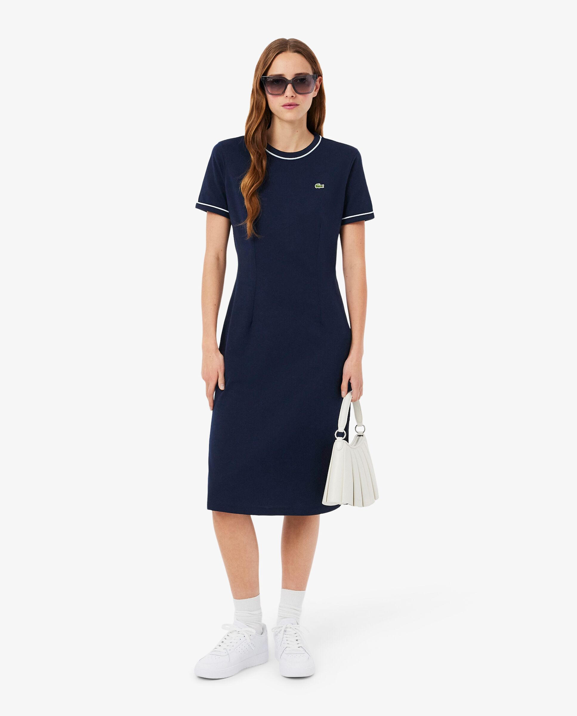 Vestido de punto jersey con ribete en contraste - Lacoste - Azul oscuro Azul oscuro-4