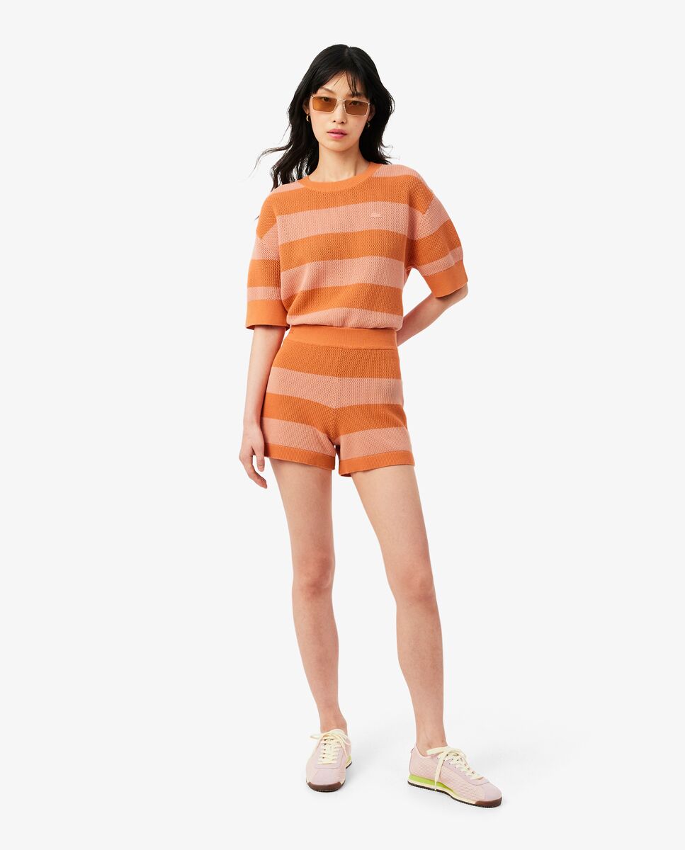 Short de mujer corto de punto de malla con rayas en - Lacoste - Naranja Naranja-1