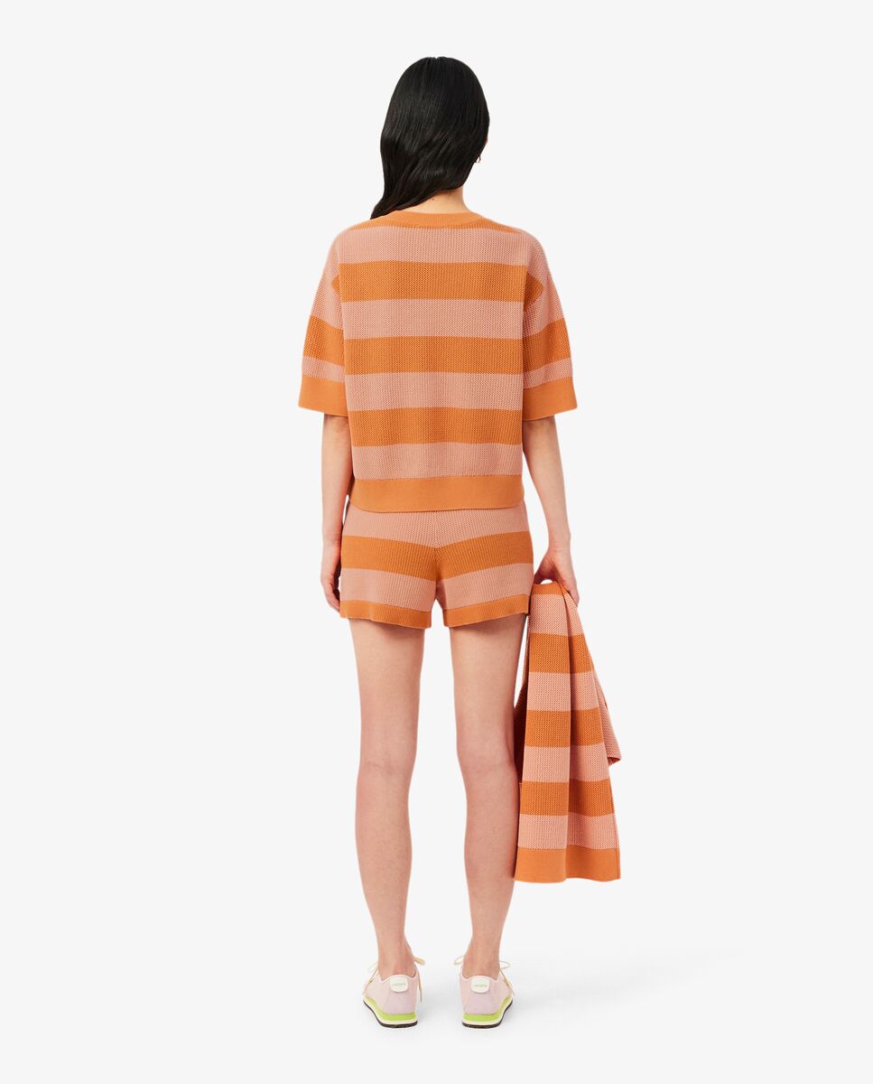 Short de mujer corto de punto de malla con rayas en - Lacoste - Naranja Naranja-2