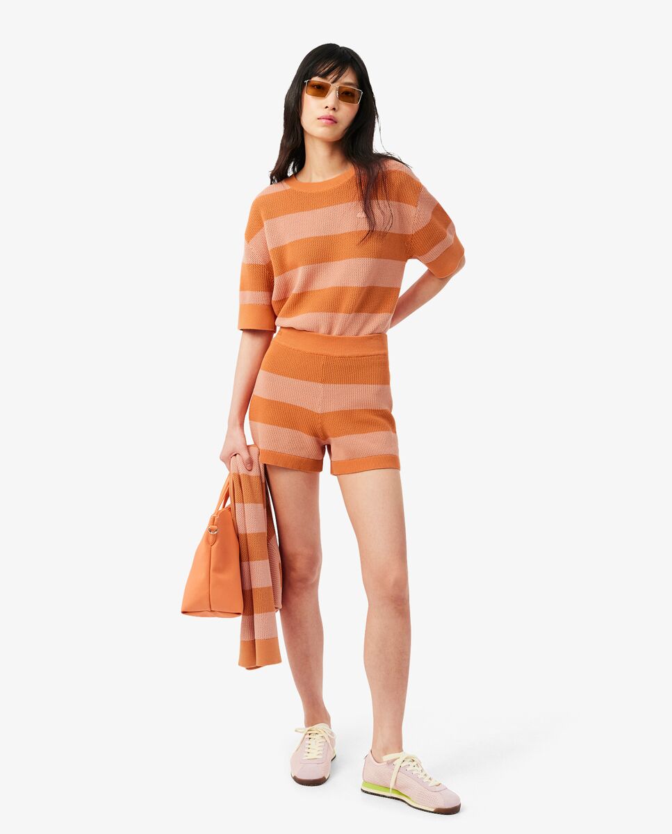 Short de mujer corto de punto de malla con rayas en - Lacoste - Naranja Naranja-4