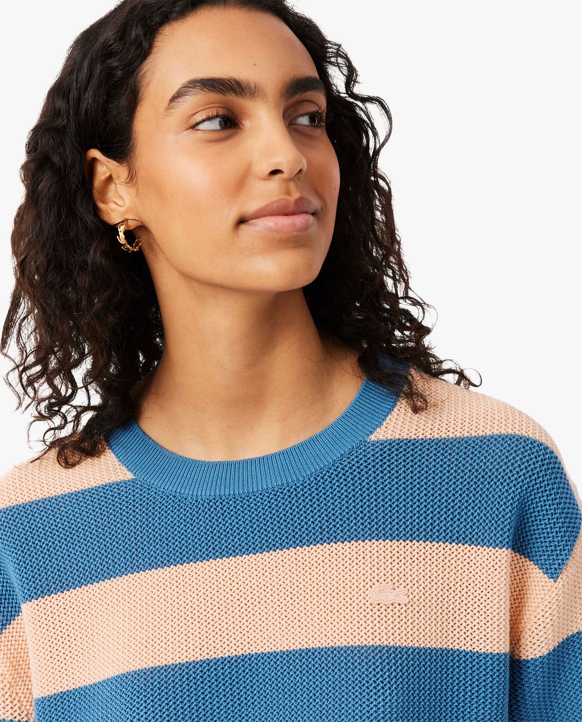 Camiseta de mujer de punto de malla con rayas en azul de manga corta - Lacoste - Rosa Rosa-2