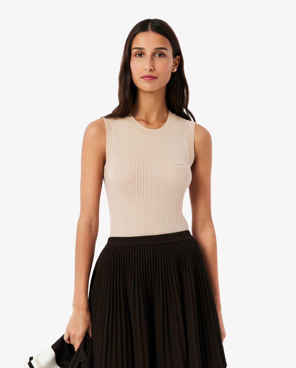 Jersey de mujer sin mangas de lana - Lacoste - Beige Beige-1