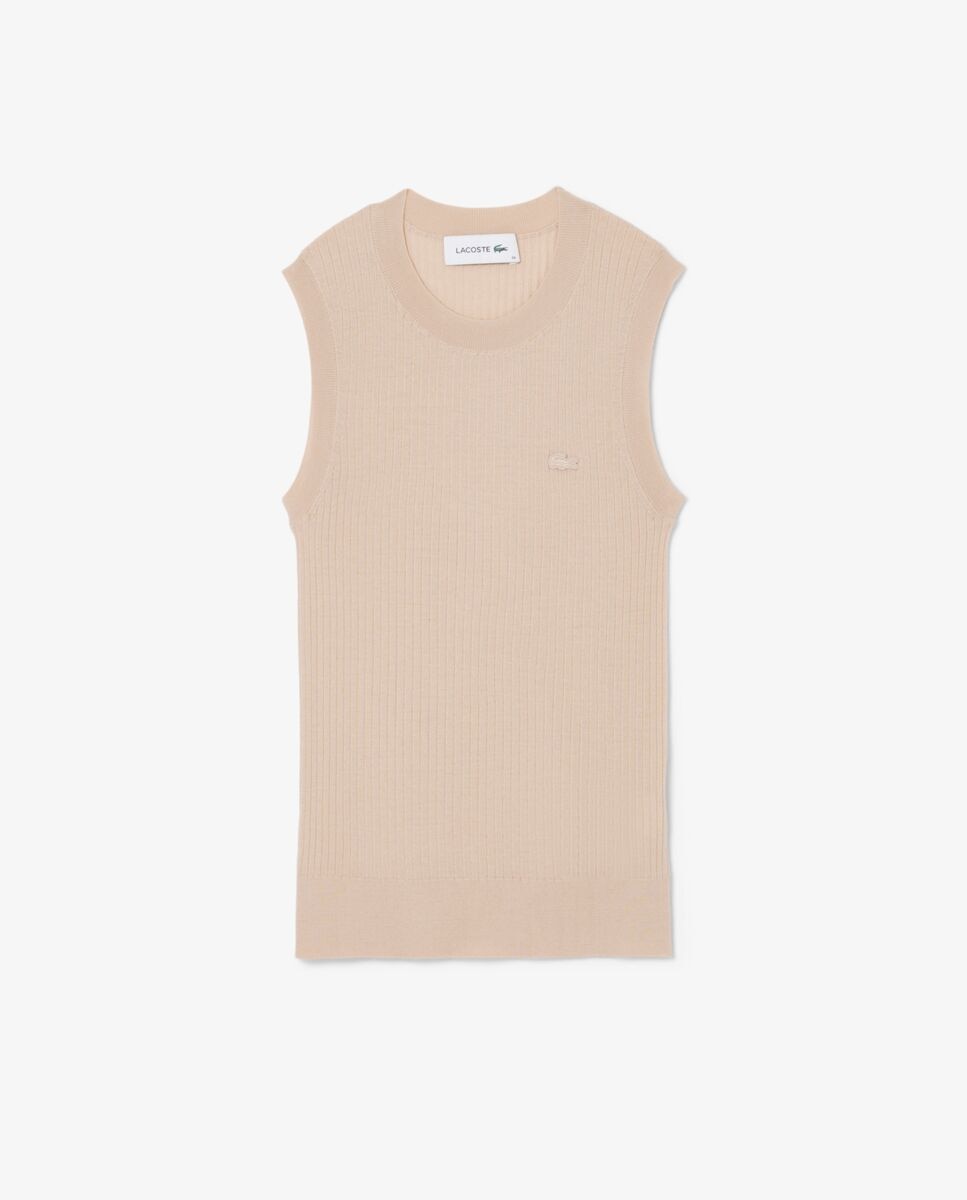 Jersey de mujer sin mangas de lana - Lacoste - Beige Beige-5