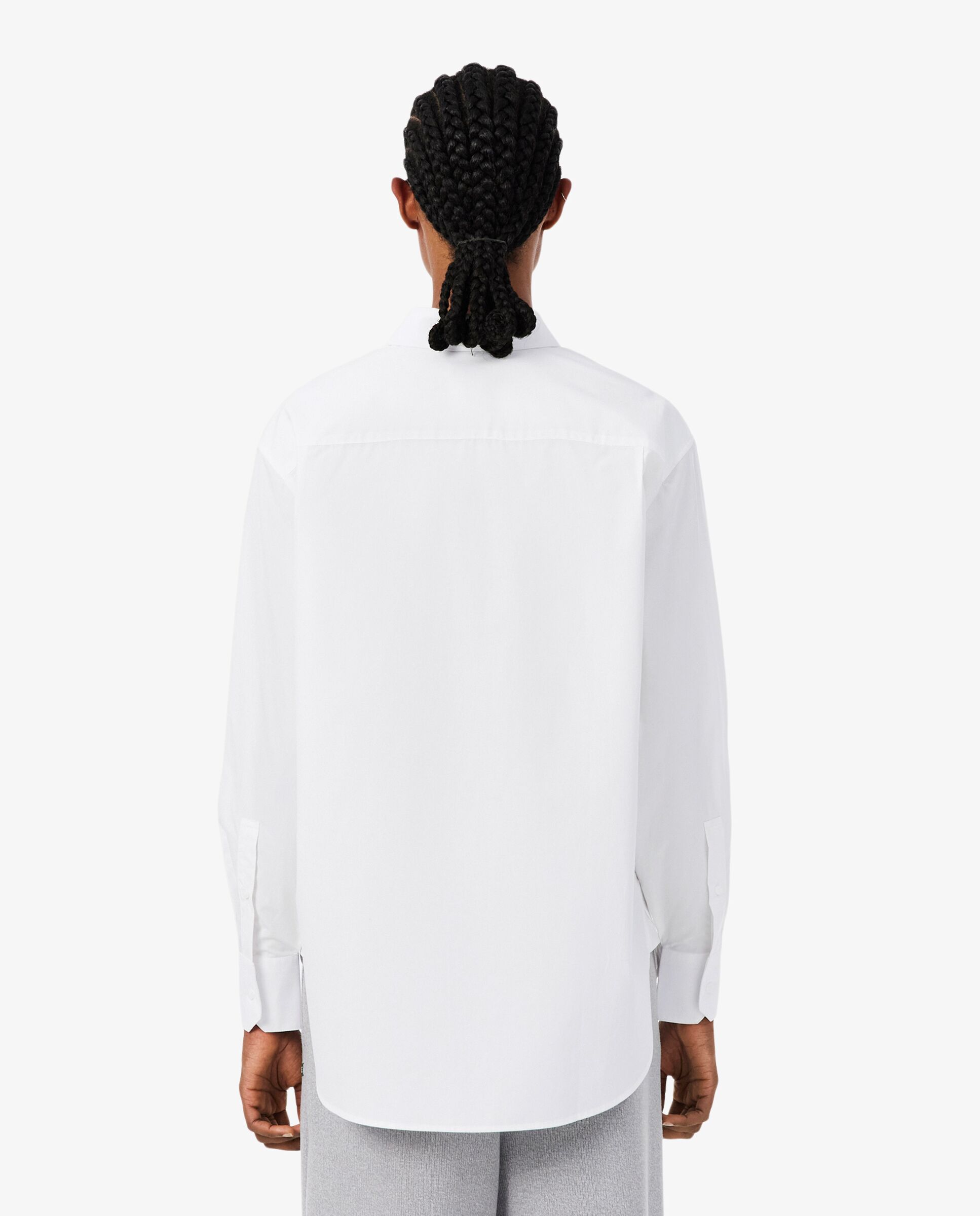 Camisa de mujer oversized de popelín de algodón en marrón de manga larga - Lacoste - Blanco Blanco-2