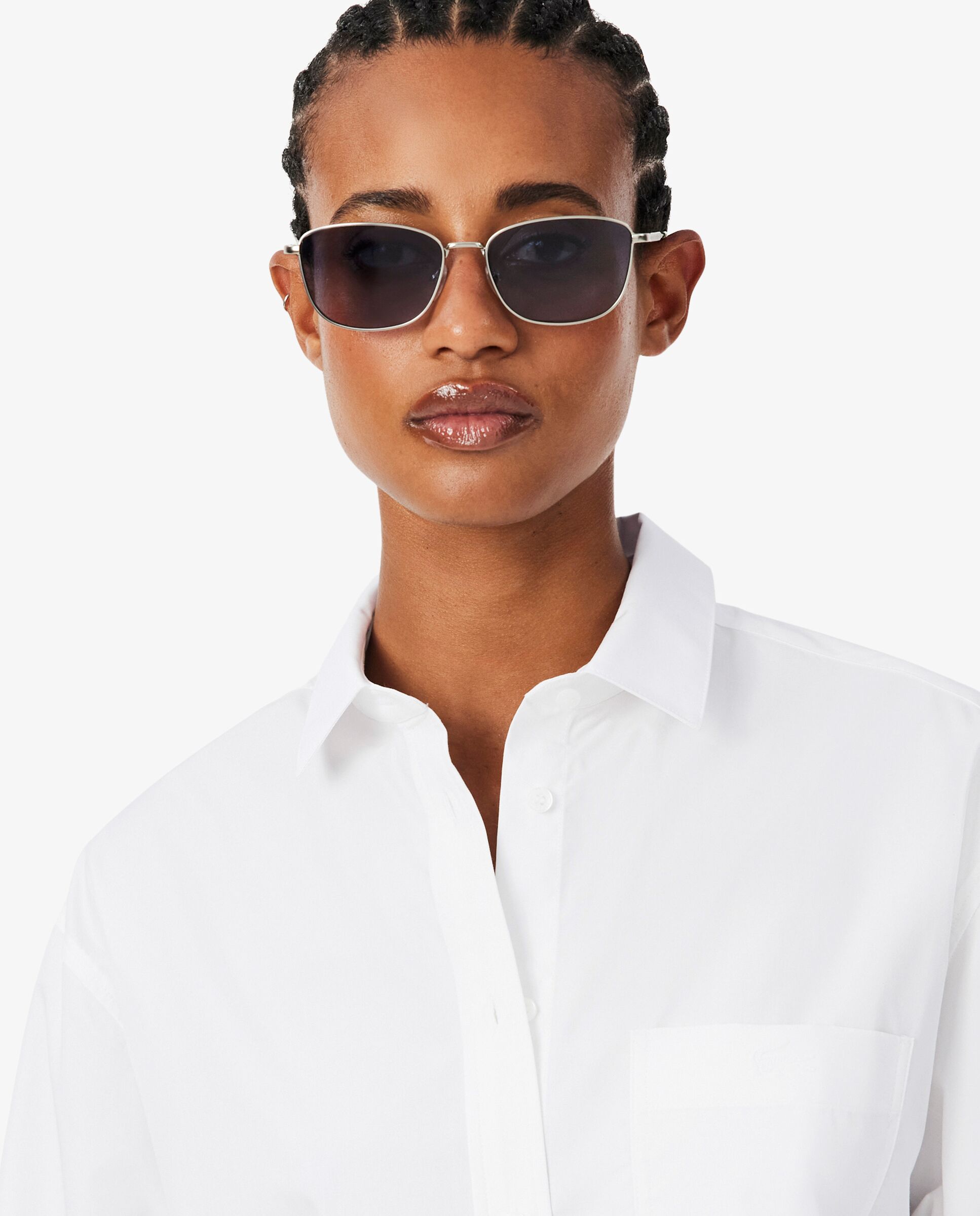 Camisa de mujer oversized de popelín de algodón en marrón de manga larga - Lacoste - Blanco Blanco-3