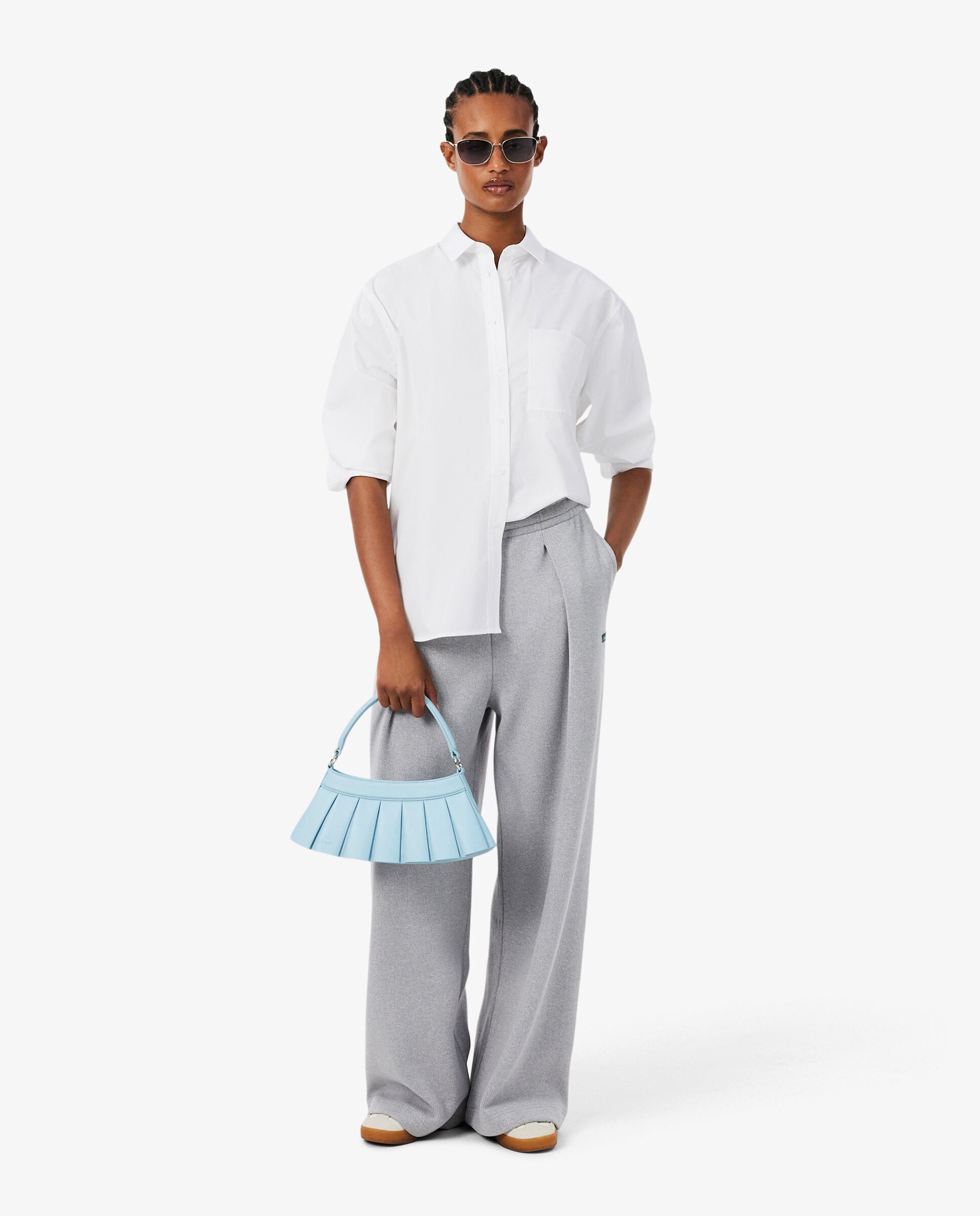 Camisa de mujer oversized de popelín de algodón en marrón de manga larga - Lacoste - Blanco Blanco-4