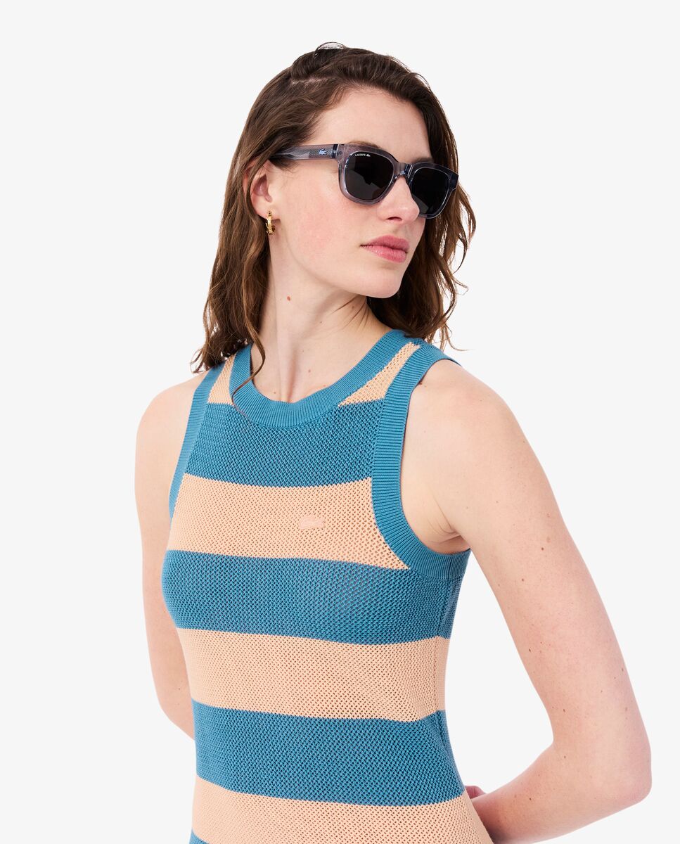 Vestido de algodón de rayas - Lacoste - Azul claro Azul claro-4