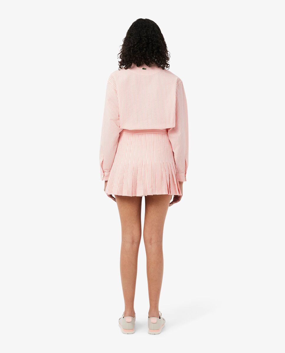 Falda corta tipo sobre de seersucker en blanco - Lacoste - Blanco / Rosa Blanco / Rosa-2