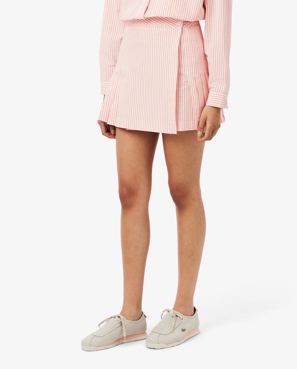 Falda corta tipo sobre de seersucker en blanco - Lacoste - Blanco / Rosa Blanco / Rosa-3