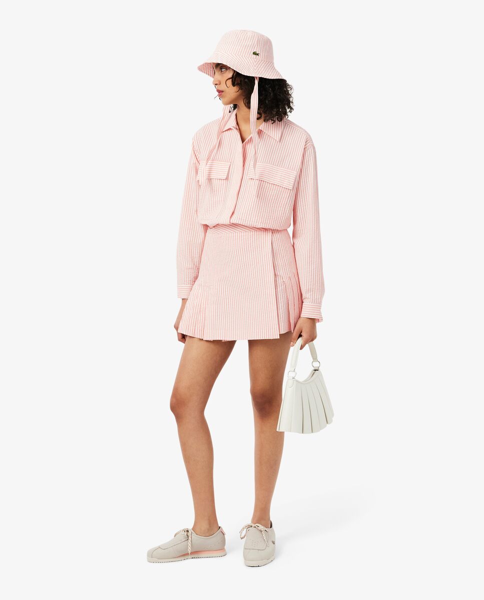 Falda corta tipo sobre de seersucker en blanco - Lacoste - Blanco / Rosa Blanco / Rosa-4