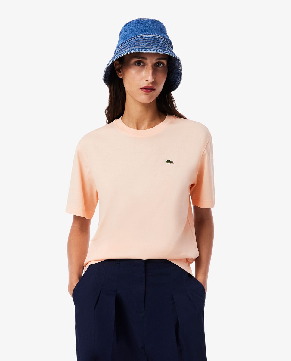 Camiseta de mujer de corte holgado de algodón suave de manga corta - Lacoste - Rosa Rosa-1
