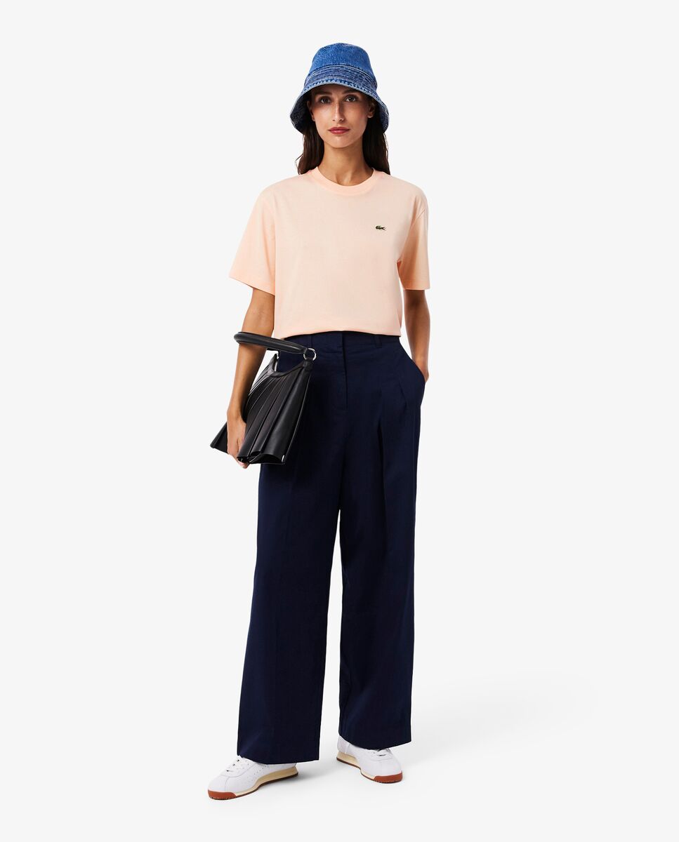 Camiseta de mujer de corte holgado de algodón suave de manga corta - Lacoste - Rosa Rosa-5