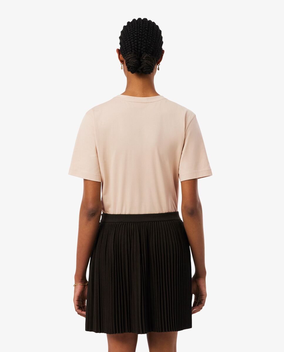 Camiseta de mujer de corte holgado con cuello de pico de algodón suave de manga corta - Lacoste - Beige Beige-3