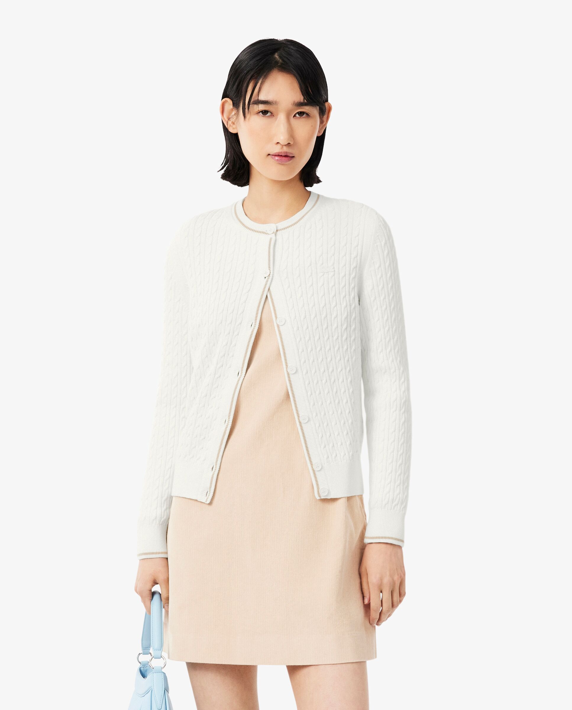 Chaqueta de mujer de punto de rayas con motivo de ochos en verde de manga larga - Lacoste - Blanco Blanco-1