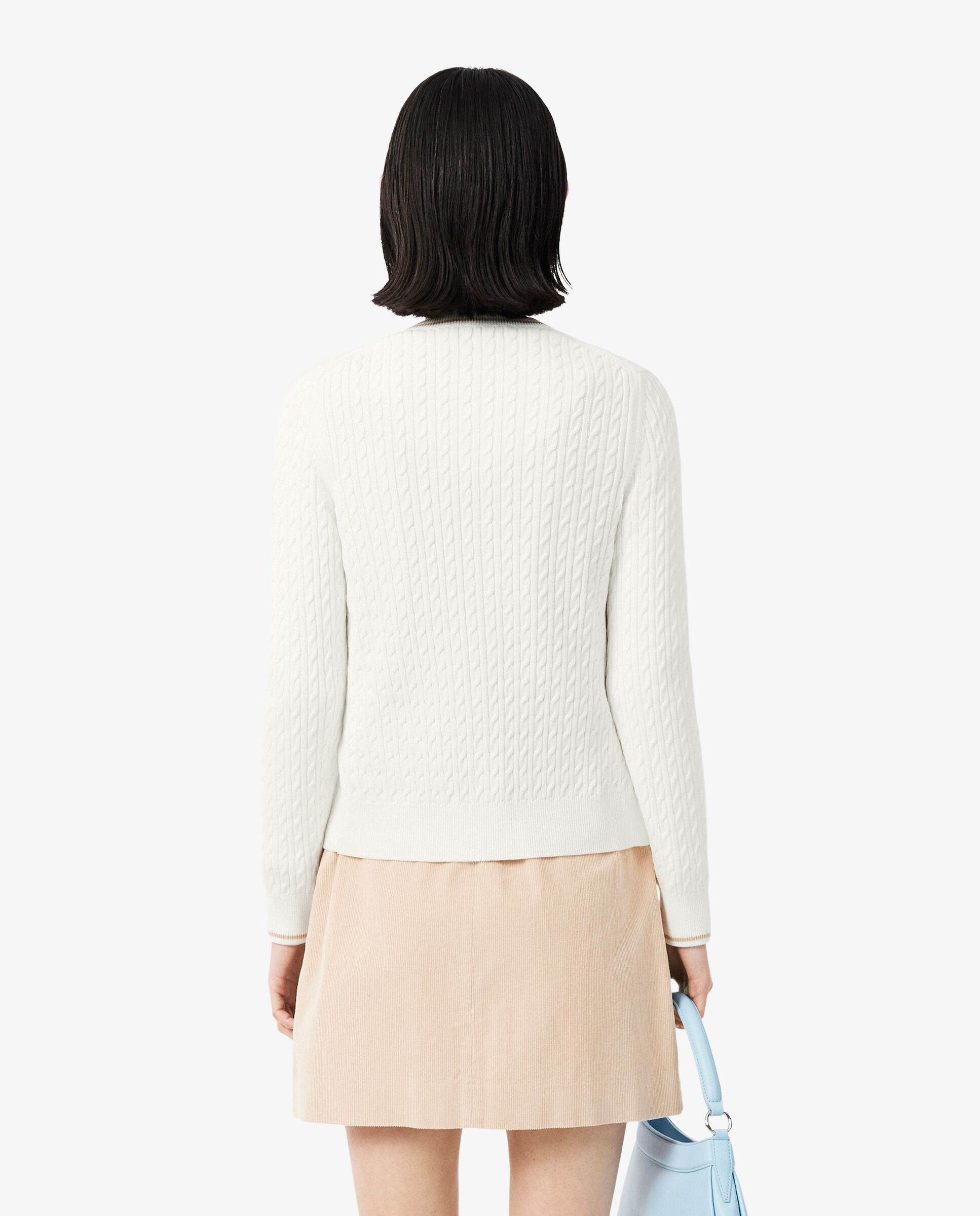 Chaqueta de mujer de punto de rayas con motivo de ochos en verde de manga larga - Lacoste - Blanco Blanco-2