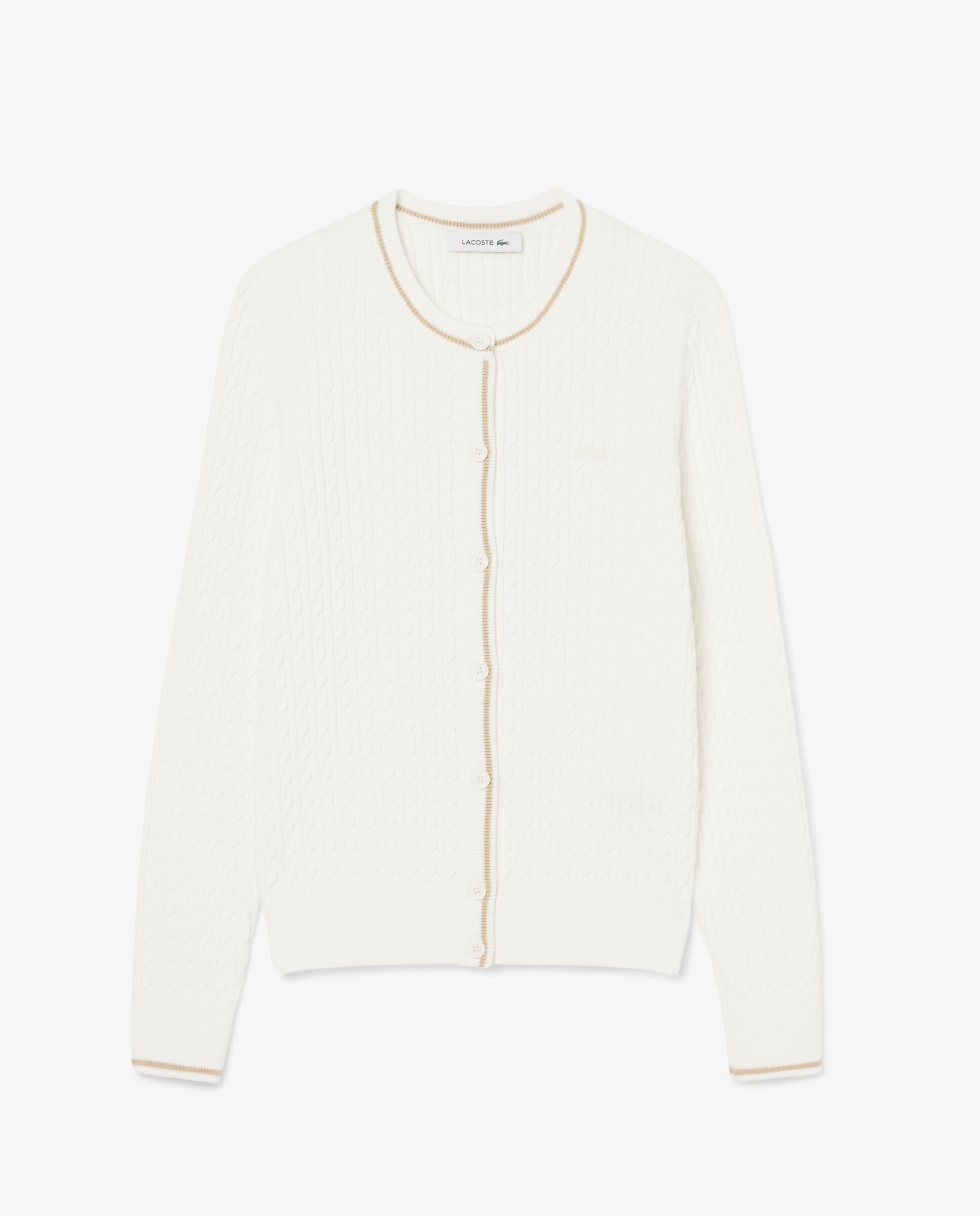 Chaqueta de mujer de punto de rayas con motivo de ochos en verde de manga larga - Lacoste - Blanco Blanco-6