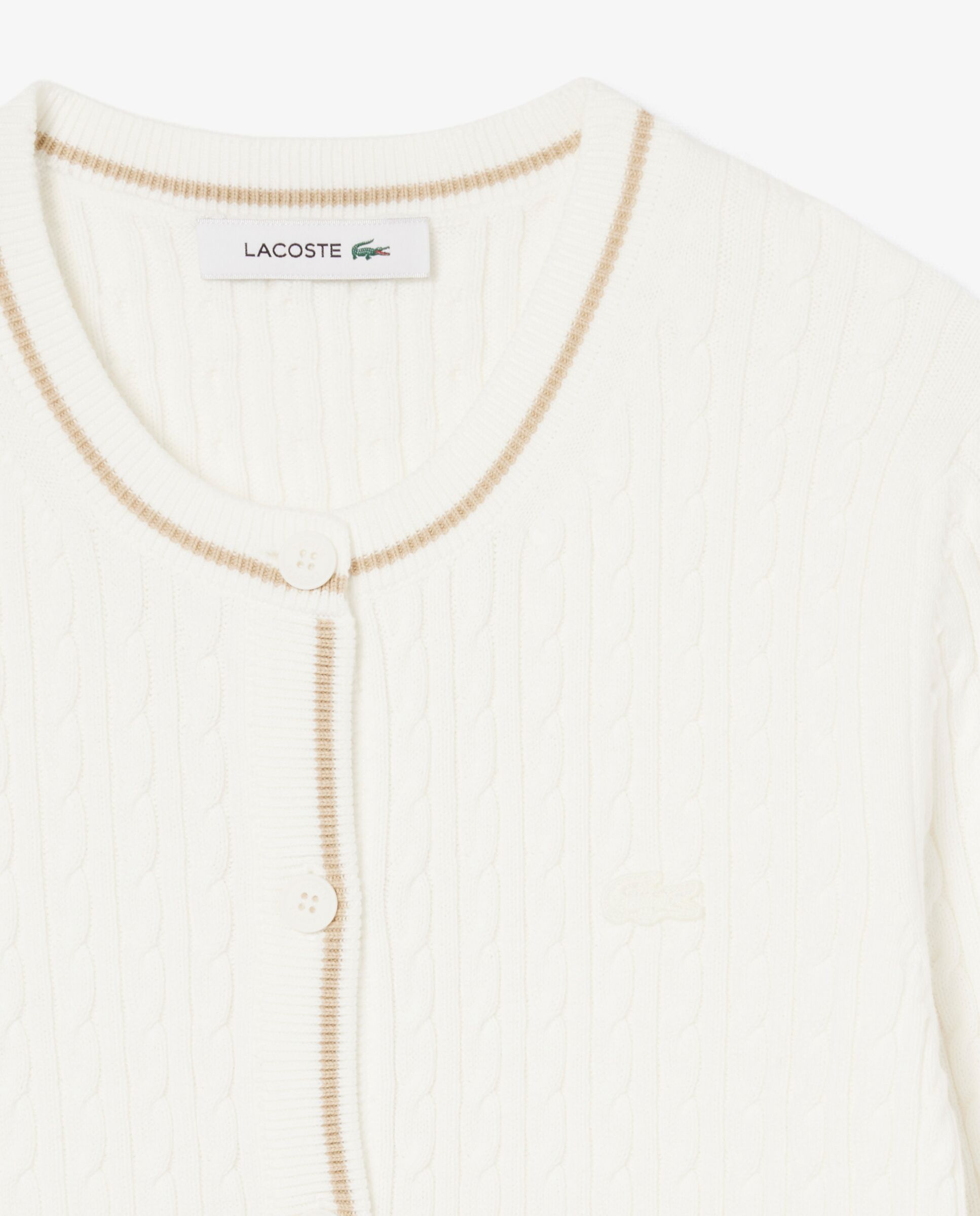 Chaqueta de mujer de punto de rayas con motivo de ochos en verde de manga larga - Lacoste - Blanco Blanco-5