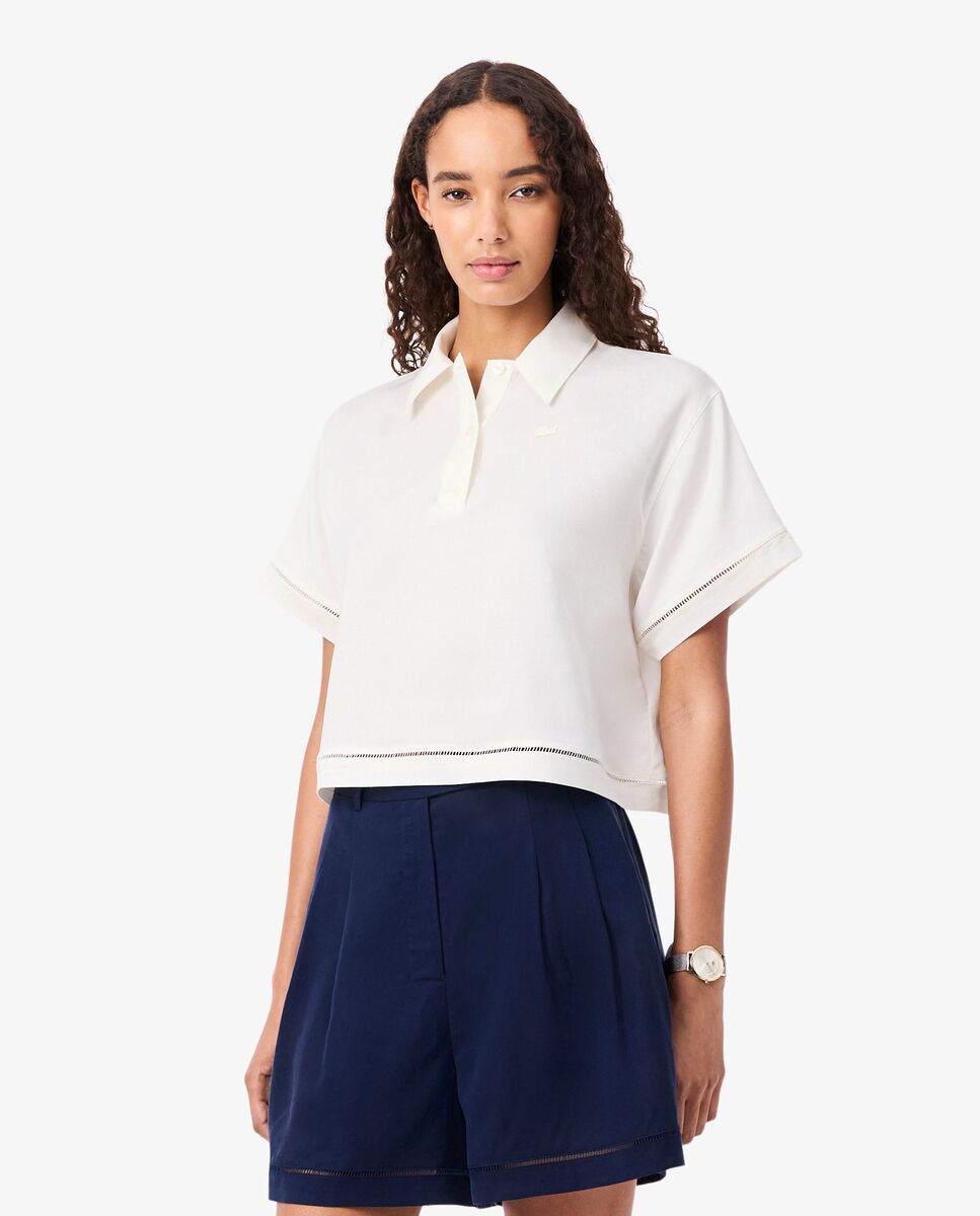 Imagen 1 de Camisa de mujer oversized de sarga vaporosa en blanco de manga corta - Lacoste - Blanco Blanco