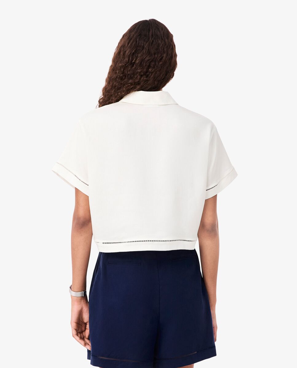 Imagen 2 de Camisa de mujer oversized de sarga vaporosa en blanco de manga corta - Lacoste - Blanco Blanco