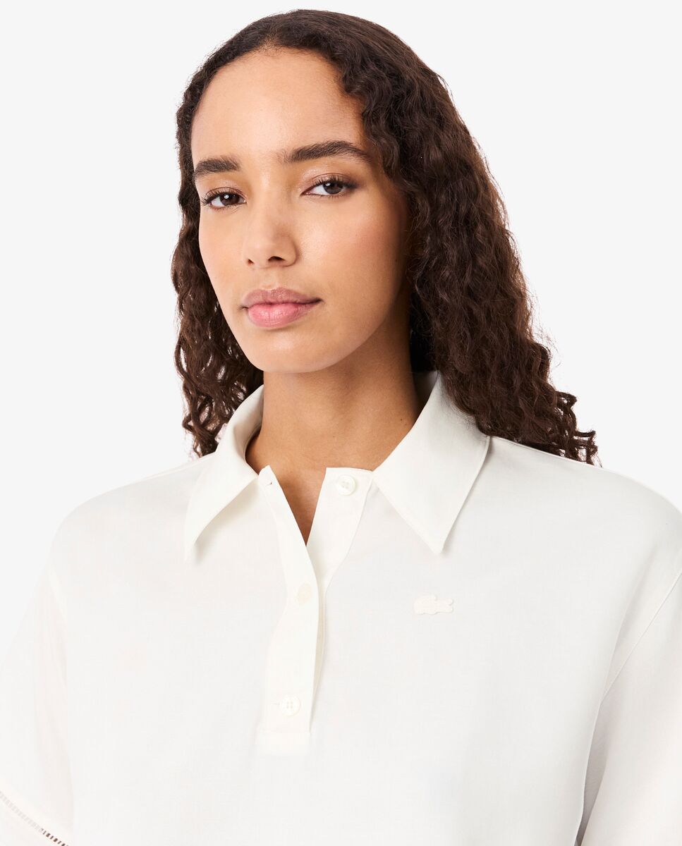 Imagen 3 de Camisa de mujer oversized de sarga vaporosa en blanco de manga corta - Lacoste - Blanco Blanco