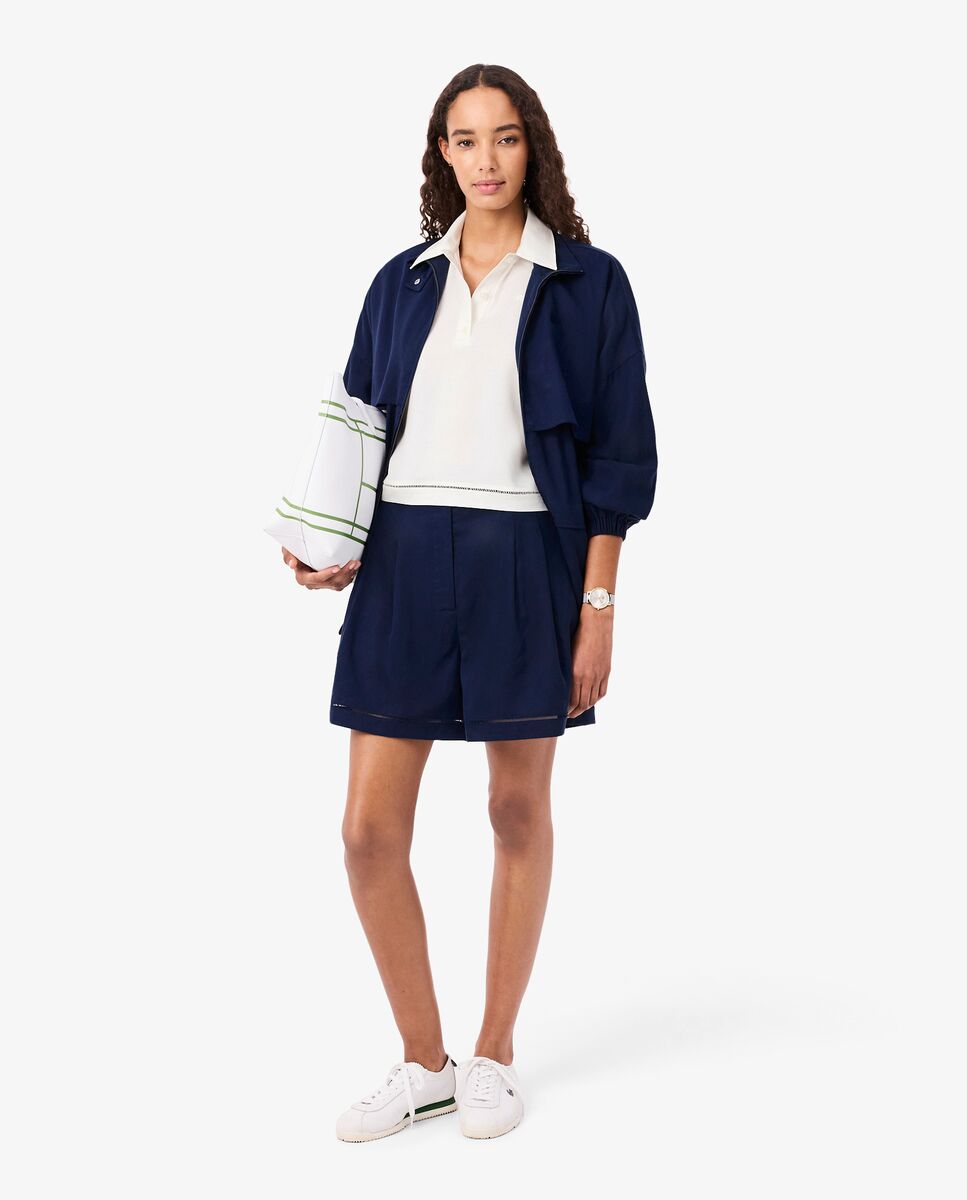 Imagen 4 de Camisa de mujer oversized de sarga vaporosa en blanco de manga corta - Lacoste - Blanco Blanco