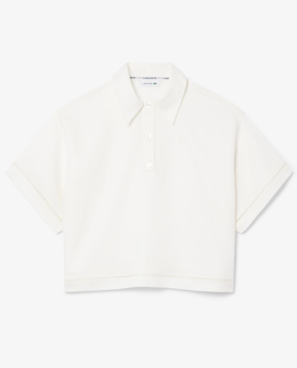 Imagen 5 de Camisa de mujer oversized de sarga vaporosa en blanco de manga corta - Lacoste - Blanco Blanco