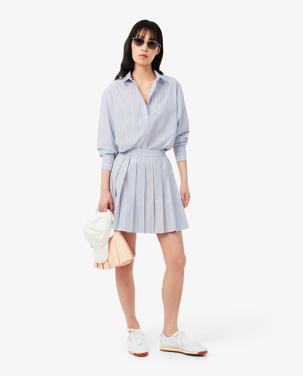 Camisa de mujer oversized de popelín de algodón en marrón de manga larga - Lacoste - Azul claro / Azul marino Azul claro / Azul marino-4