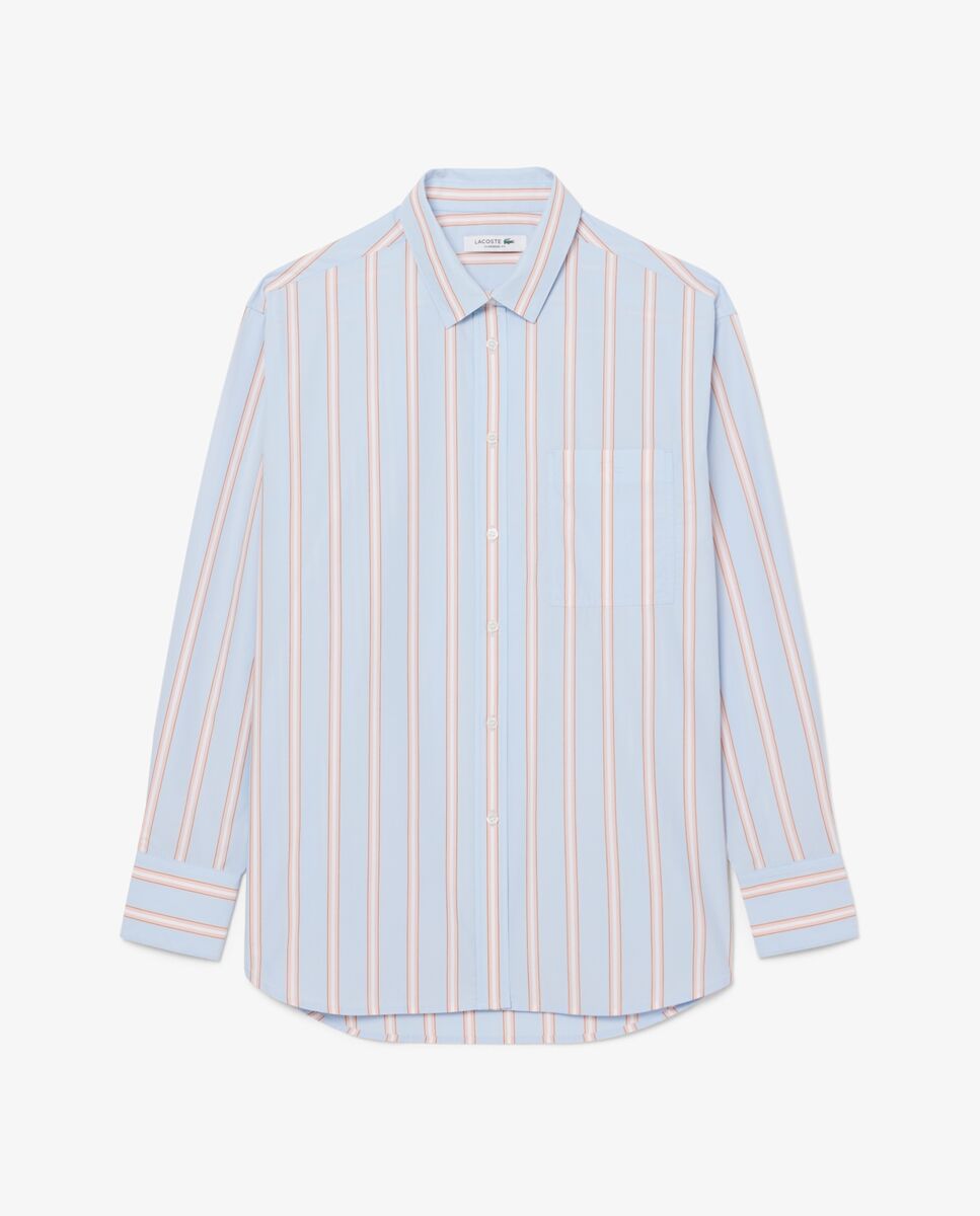 Camisa de mujer oversized de popelín de algodón en marrón de manga larga - Lacoste - Azul claro / Azul marino Azul claro / Azul marino-5