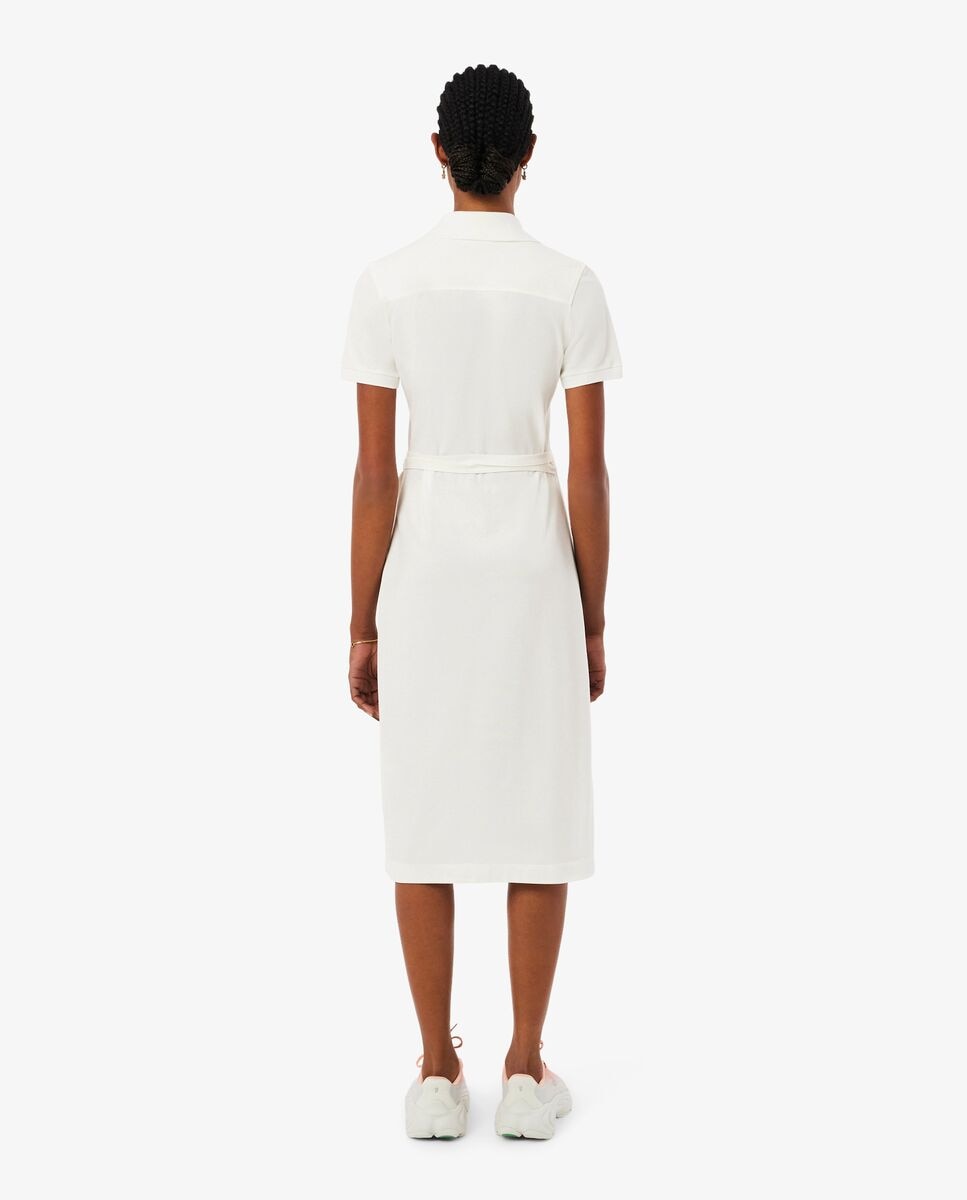 Vestido cruzado de minipiqué elástico de manga corta - Lacoste - Blanco Blanco-3