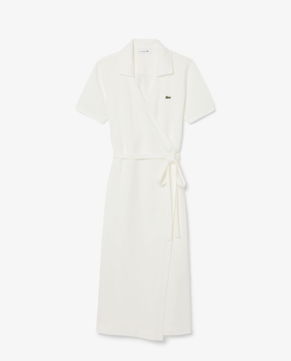Vestido cruzado de minipiqué elástico de manga corta - Lacoste - Blanco Blanco-6