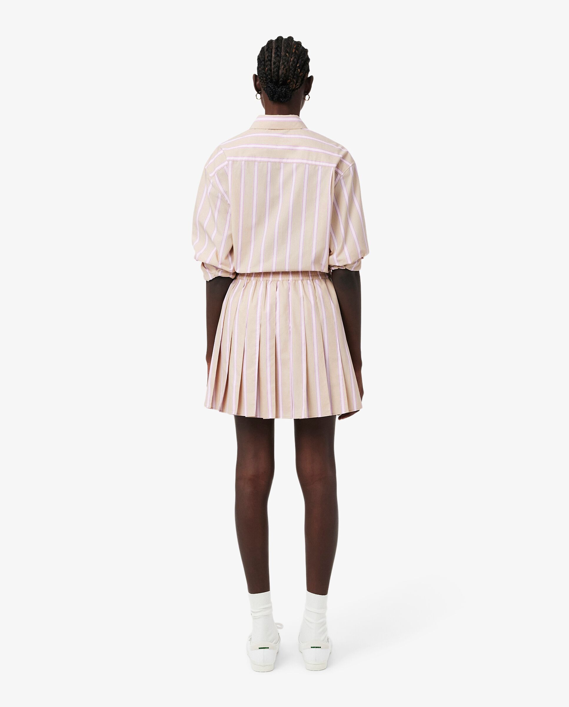 Falda corta plisada de popelín de rayas en marrón - Lacoste - Beige Beige-2