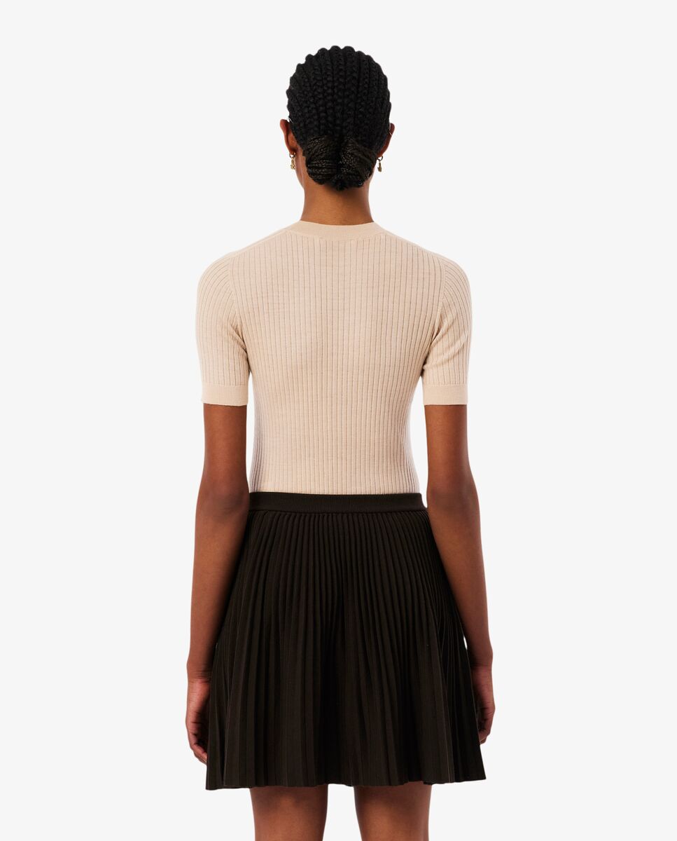Jersey de manga corta de punto de canalé de lana merino - Lacoste - Beige Beige-2
