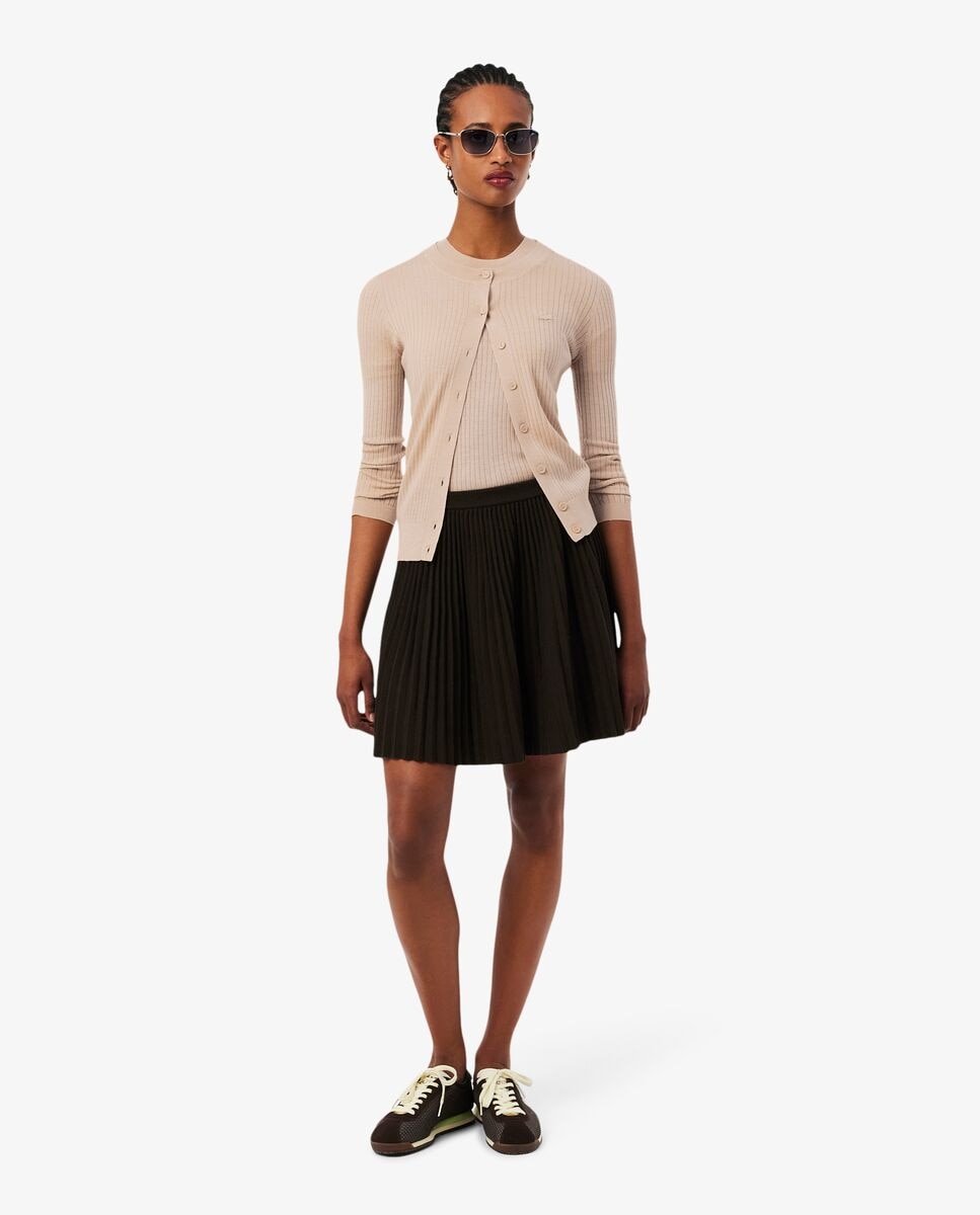 Jersey de manga corta de punto de canalé de lana merino - Lacoste - Beige Beige-4