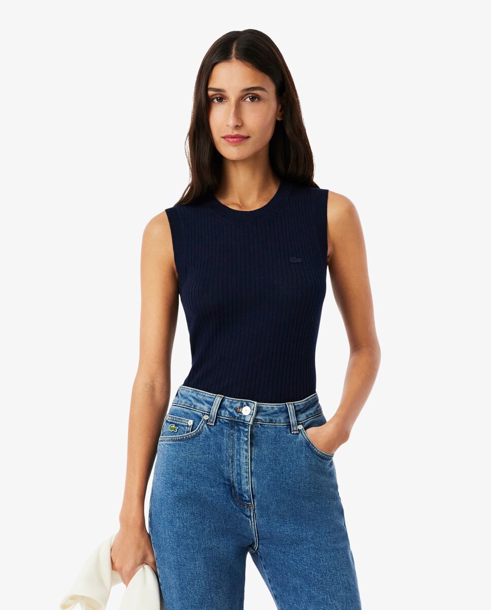 Jersey de mujer sin mangas de lana - Lacoste - Azul marino Azul marino-1