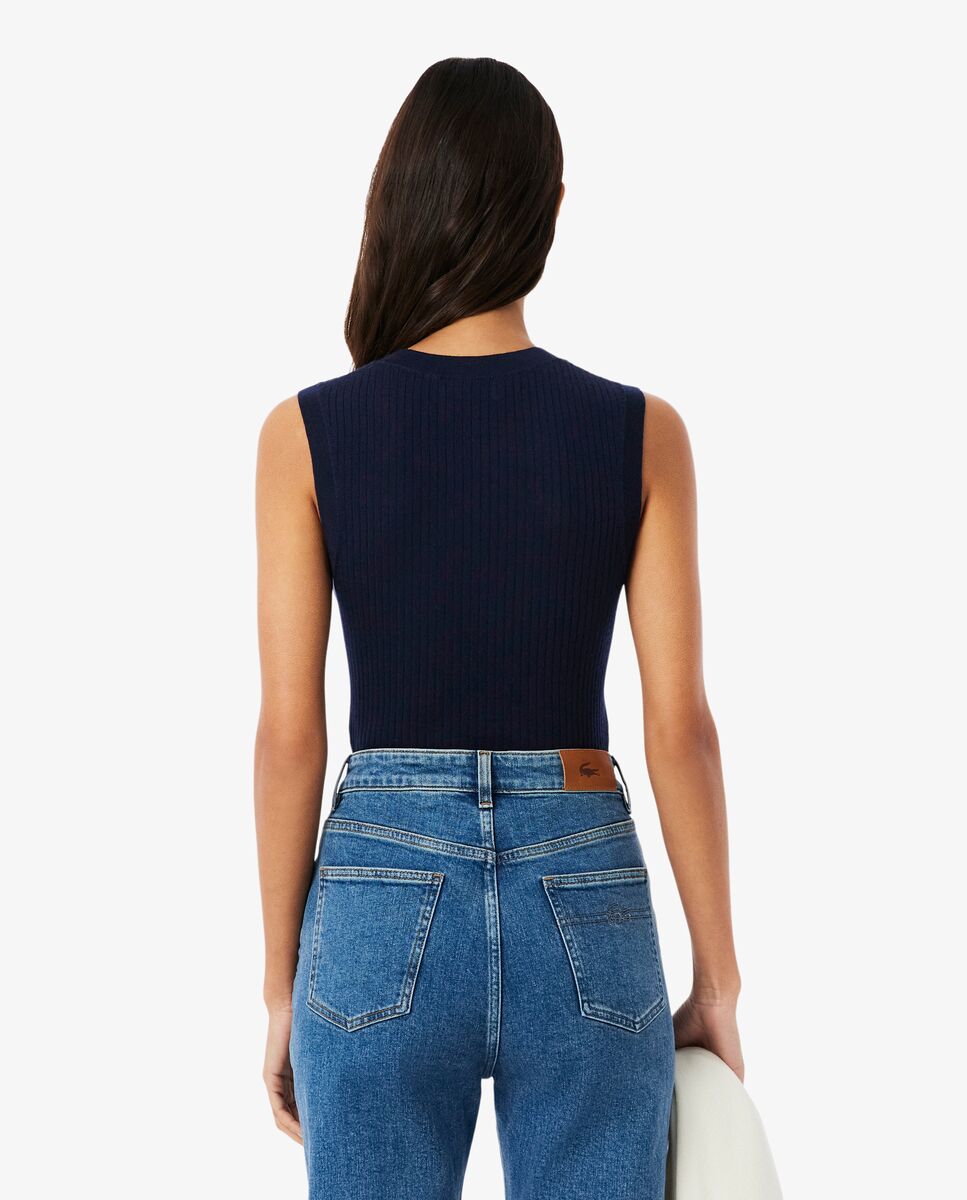 Jersey de mujer sin mangas de lana - Lacoste - Azul marino Azul marino-2