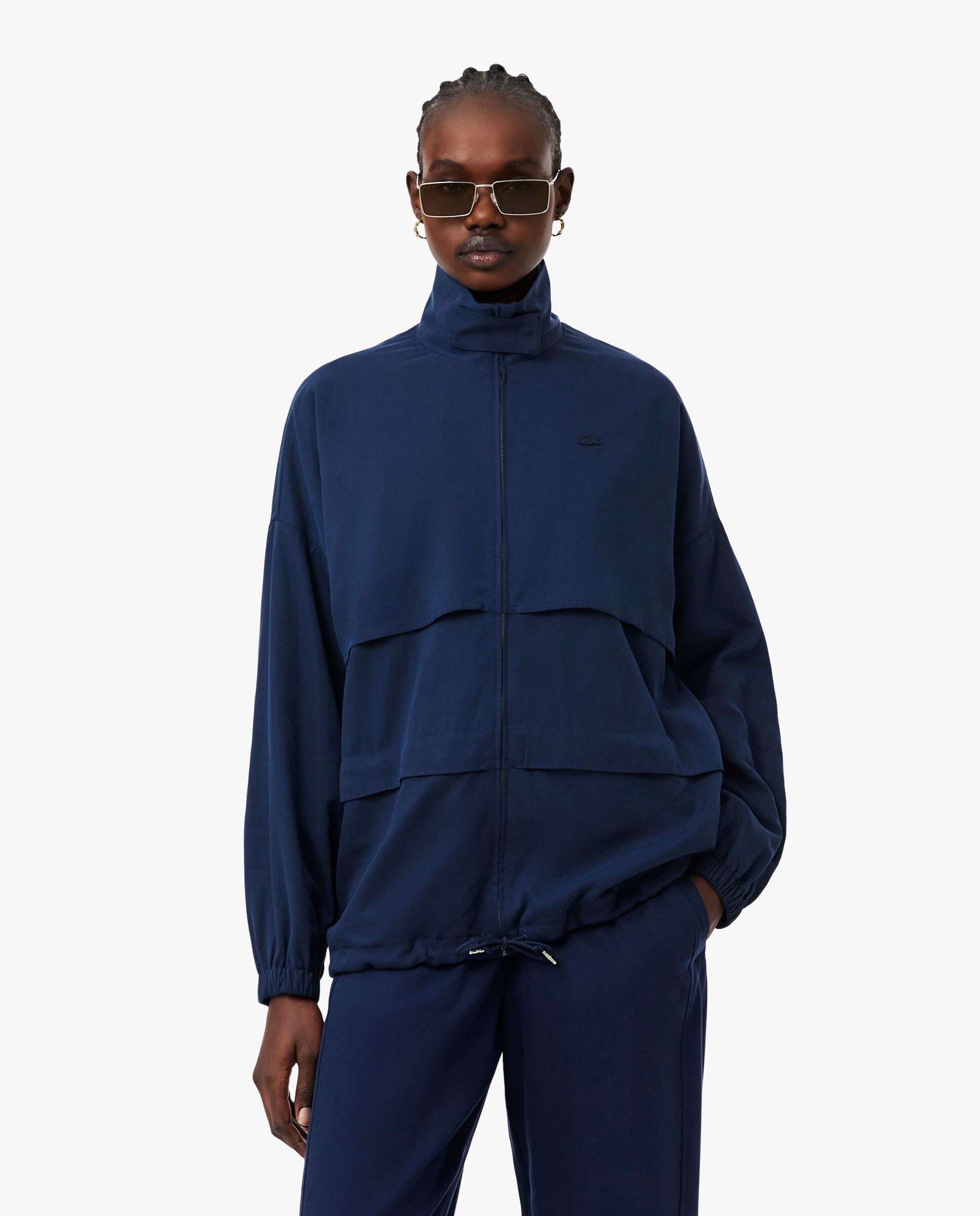 Chaqueta de mujer de chándal oversized de mezcla de lino en azul de manga larga - Lacoste - Azul marino Azul marino-1