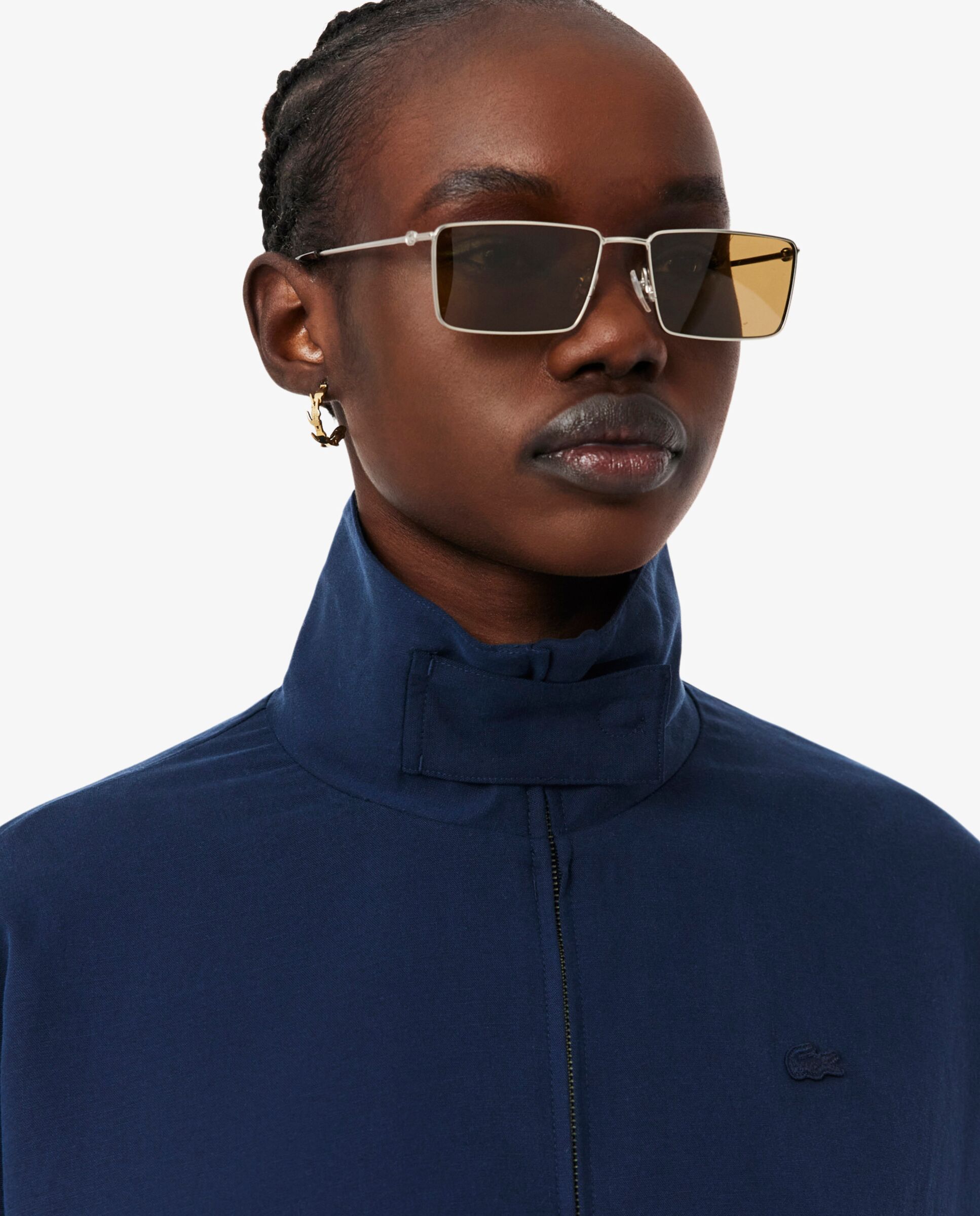 Chaqueta de mujer de chándal oversized de mezcla de lino en azul de manga larga - Lacoste - Azul marino Azul marino-3