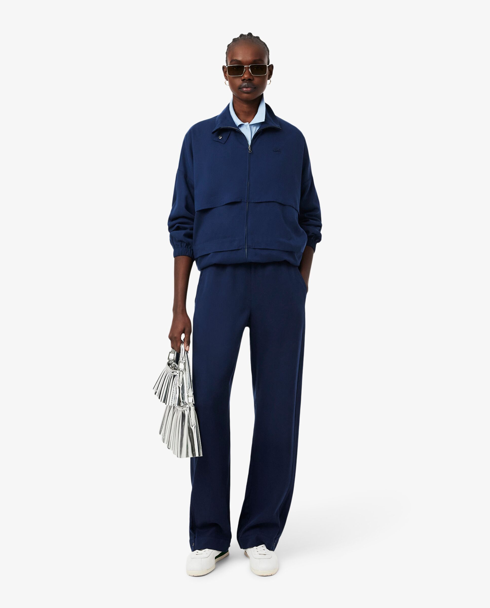 Chaqueta de mujer de chándal oversized de mezcla de lino en azul de manga larga - Lacoste - Azul marino Azul marino-4