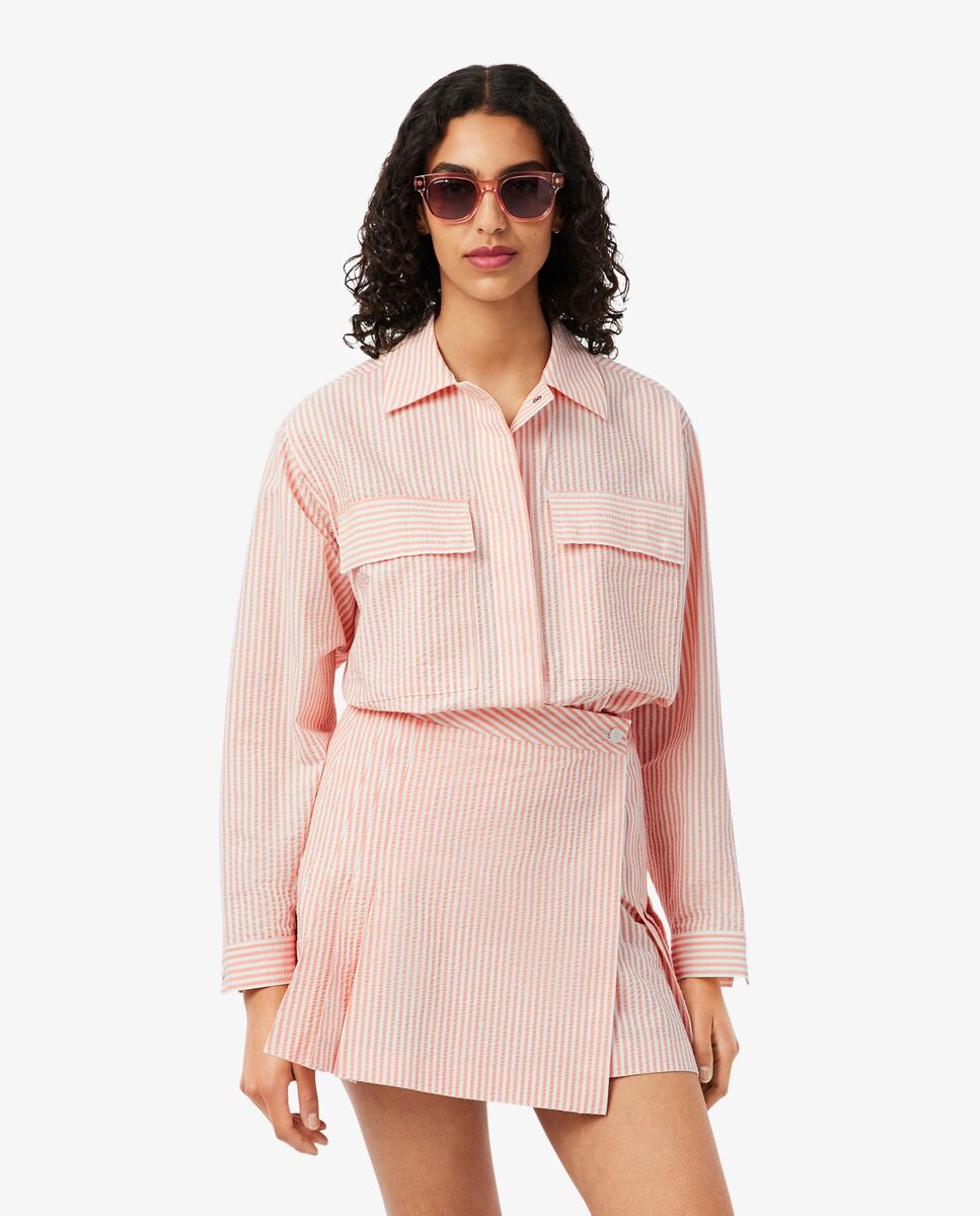 Chaqueta de mujer de seersucker de rayas en blanco de manga larga - Lacoste - Blanco / Rosa Blanco / Rosa-1