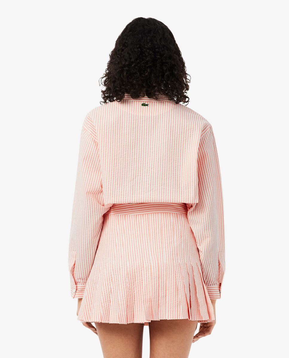 Chaqueta de mujer de seersucker de rayas en blanco de manga larga - Lacoste - Blanco / Rosa Blanco / Rosa-2