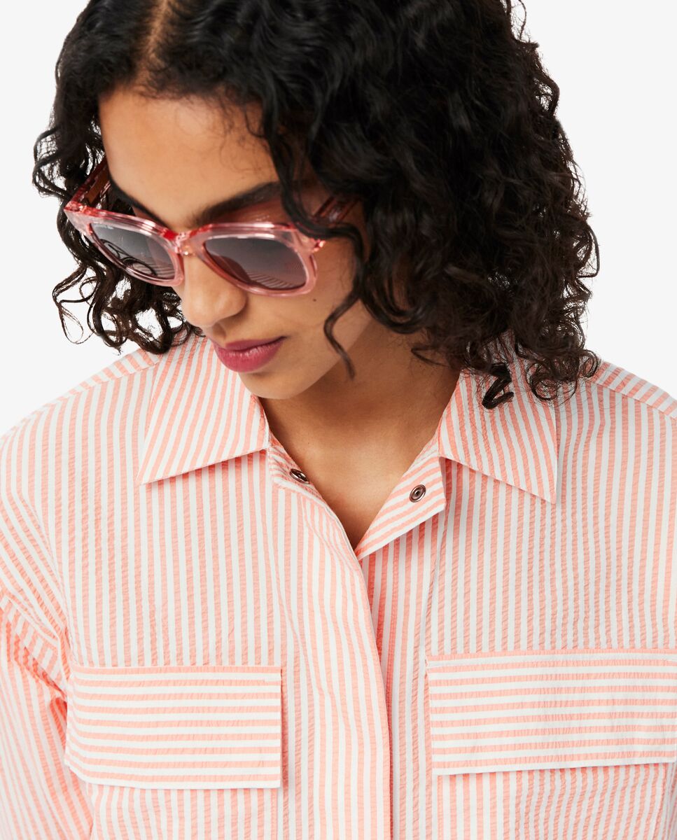 Chaqueta de mujer de seersucker de rayas en blanco de manga larga - Lacoste - Blanco / Rosa Blanco / Rosa-3