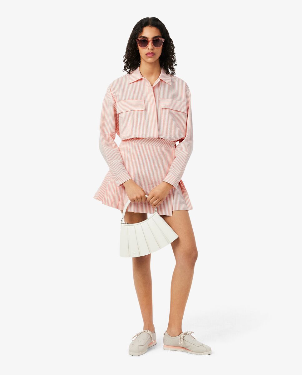Chaqueta de mujer de seersucker de rayas en blanco de manga larga - Lacoste - Blanco / Rosa Blanco / Rosa-4