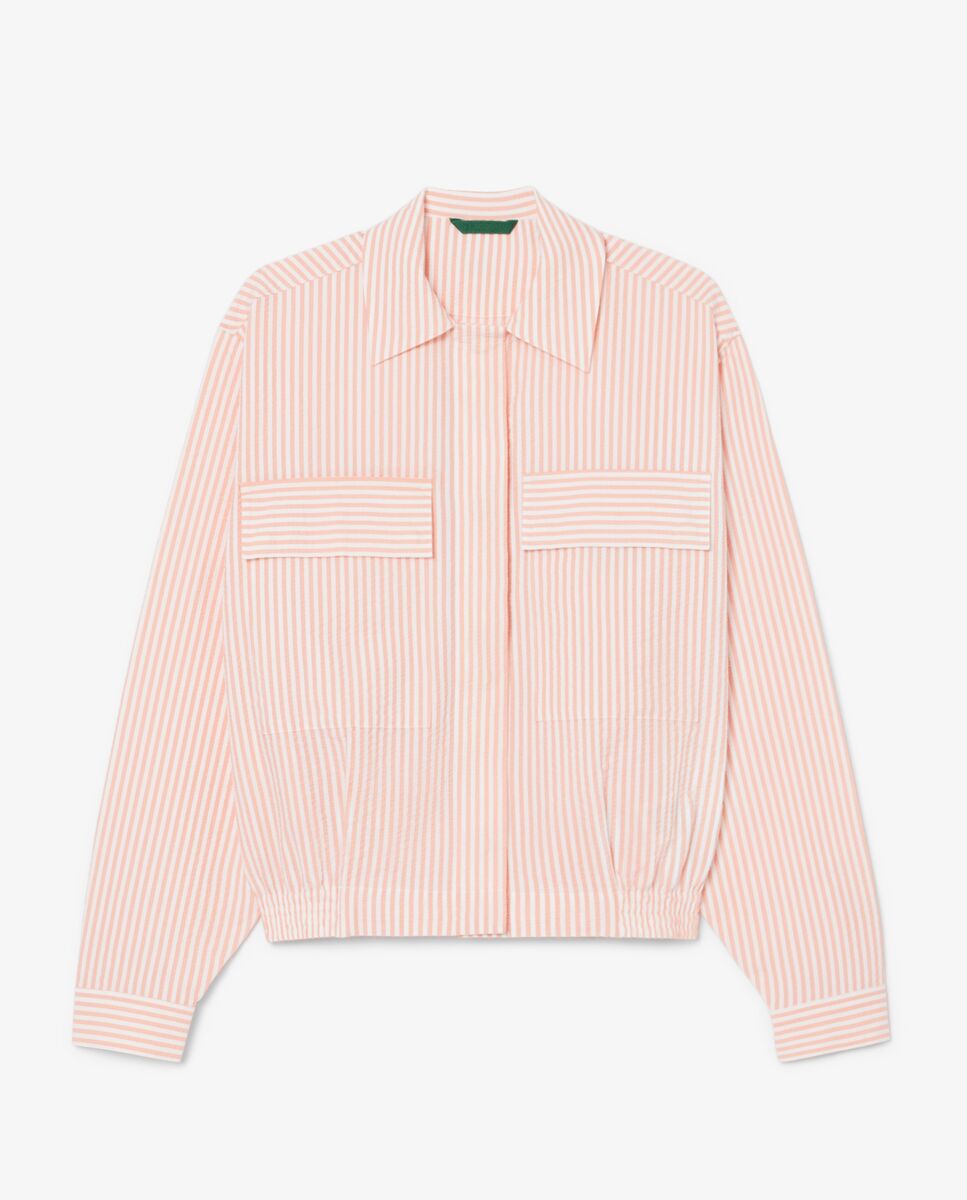 Chaqueta de mujer de seersucker de rayas en blanco de manga larga - Lacoste - Blanco / Rosa Blanco / Rosa-5