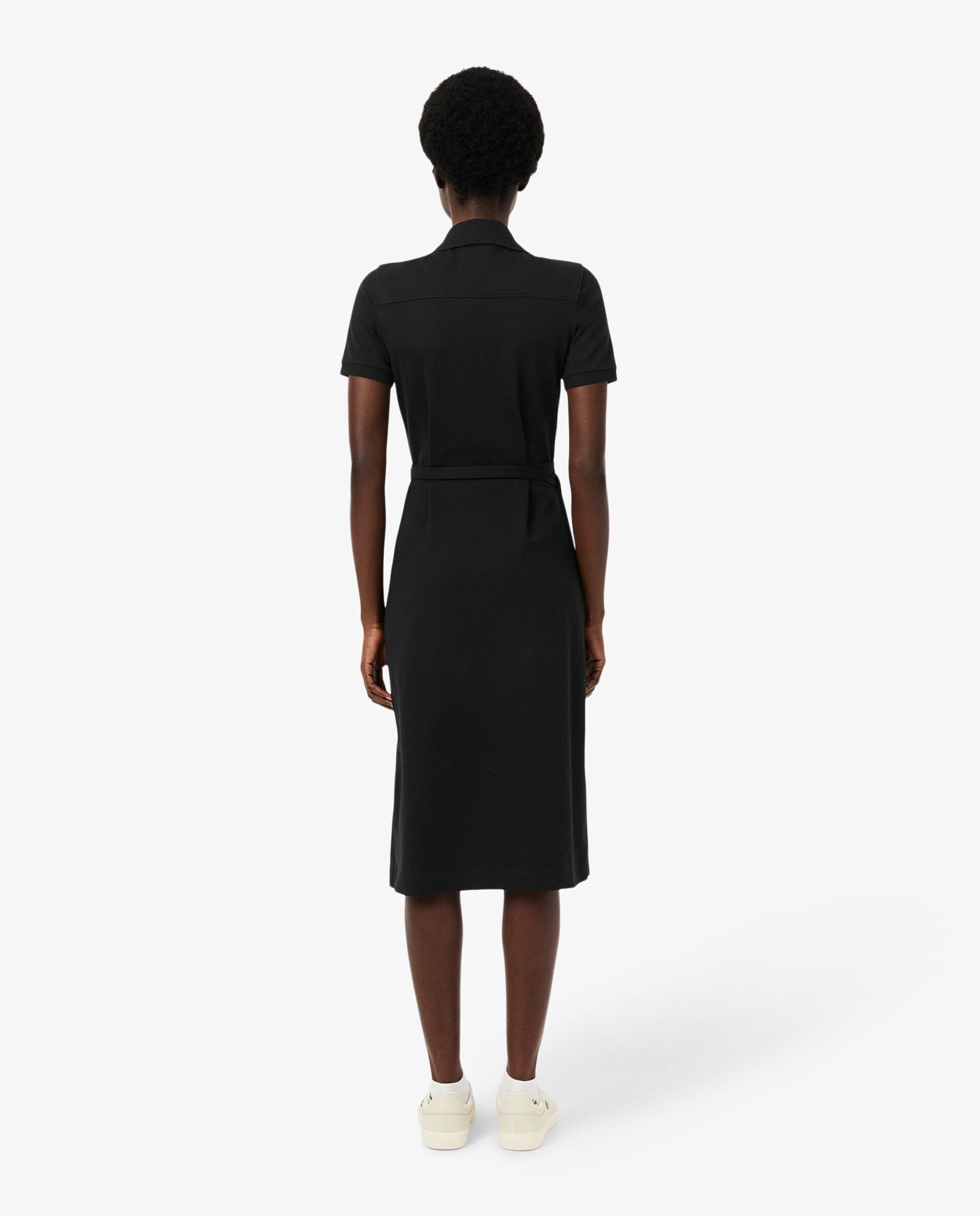Vestido cruzado de minipiqué elástico de manga corta - Lacoste - Negro Negro-2