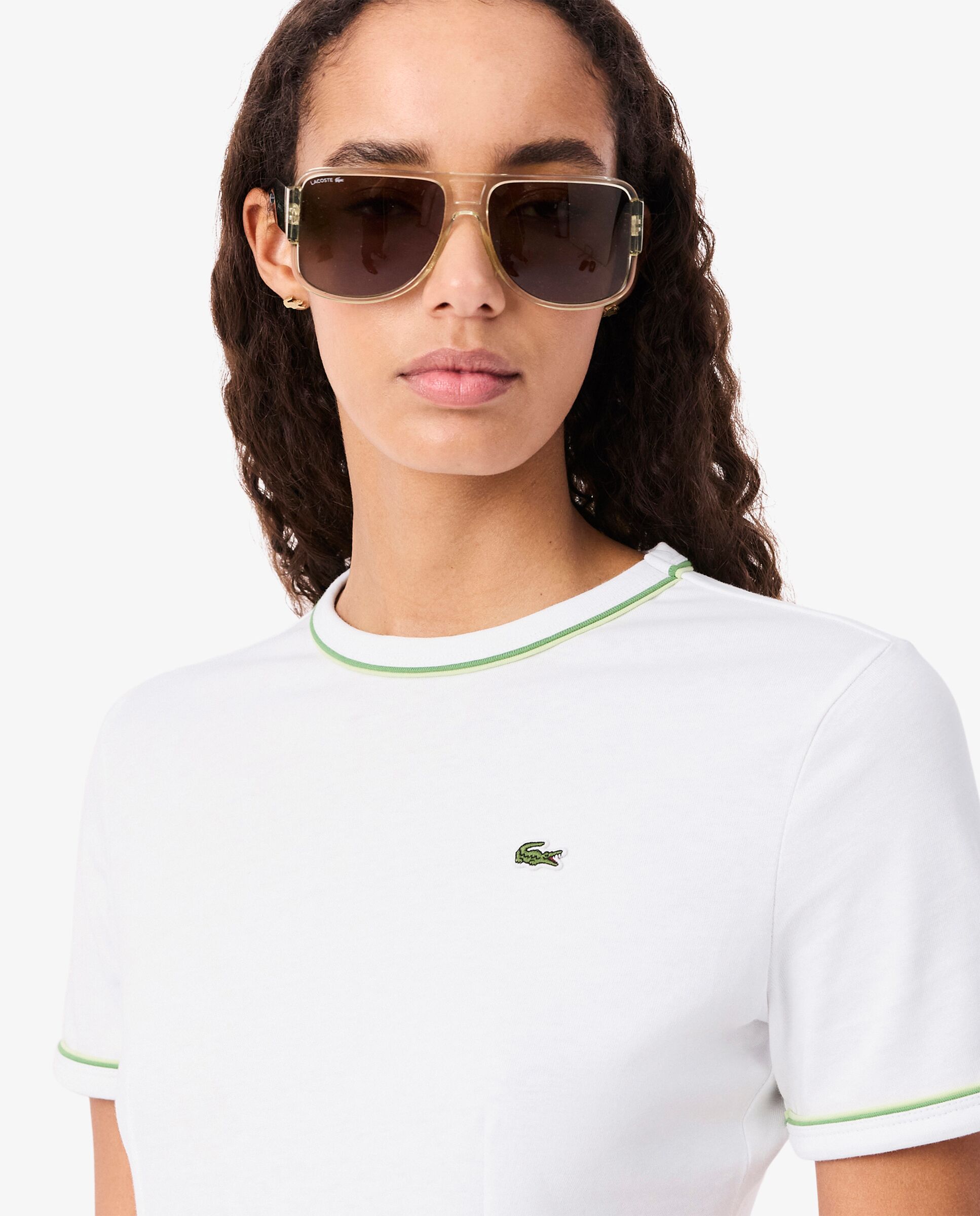 Vestido de punto jersey con ribete en contraste - Lacoste - Blanco Blanco-3