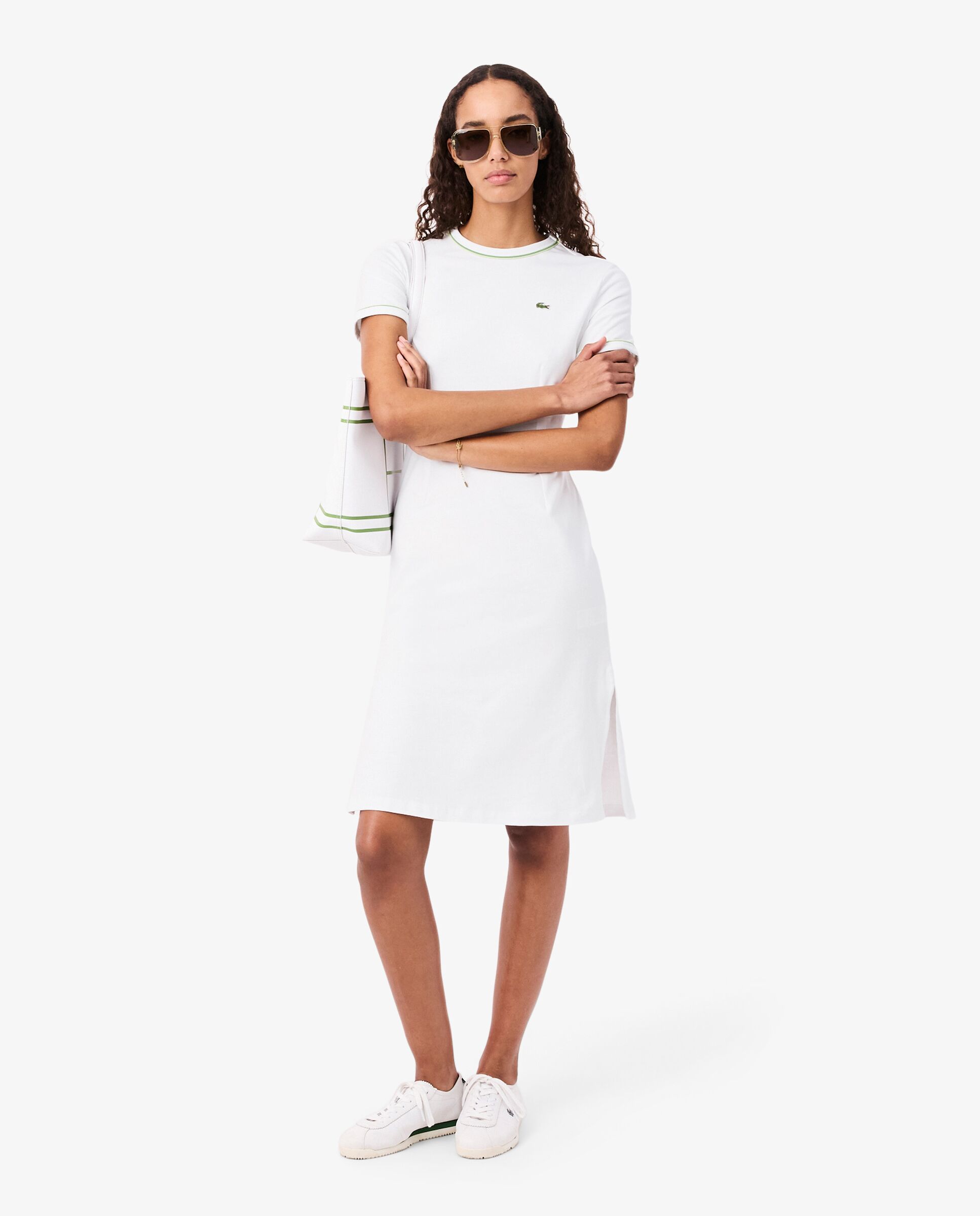 Vestido de punto jersey con ribete en contraste - Lacoste - Blanco Blanco-4